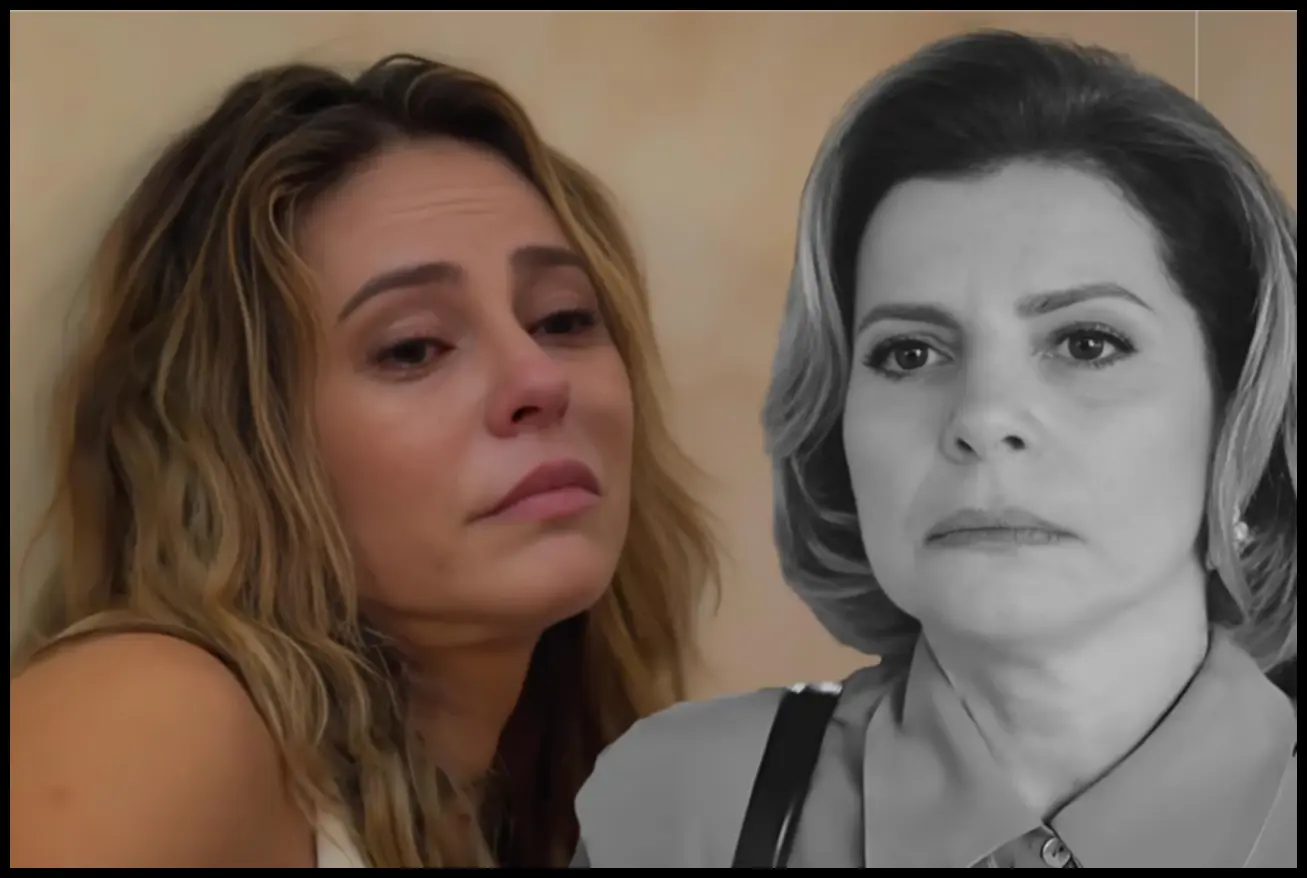 Cena de suspense em Vale Tudo, com Heleninha sob o olhar da investigação policial, intensificando o drama da novela.