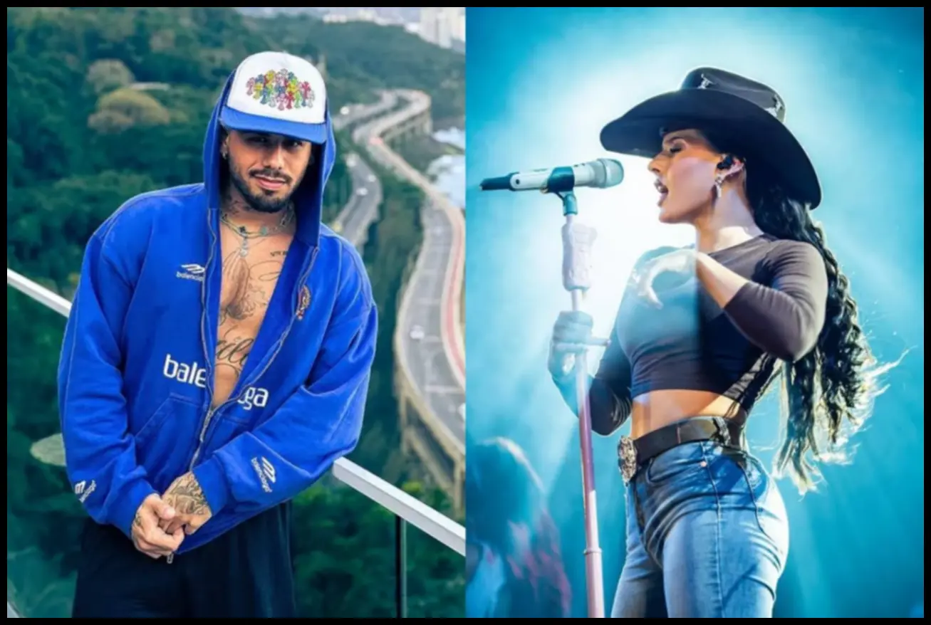 Zé Felipe e Ana Castela em estúdio de gravação, colaborando em novo projeto musical.