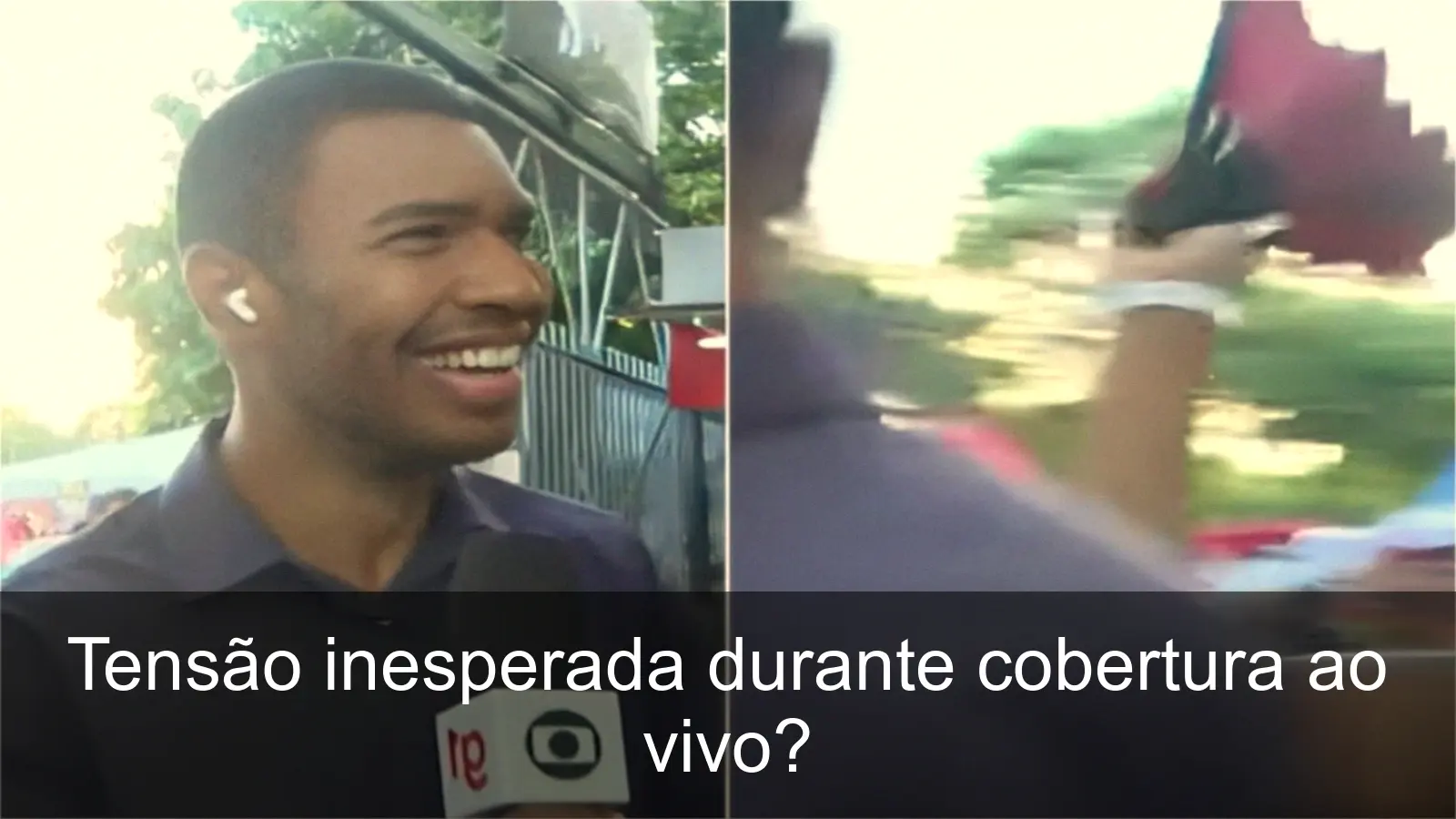 Repórter Lucas Madureira durante a cobertura do Carnaval na Central do Brasil